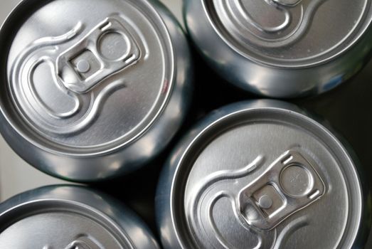 Top view of arranged metallic beer cans