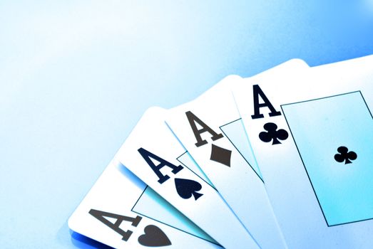 Casino cards on a blue background and ace card in Vegas