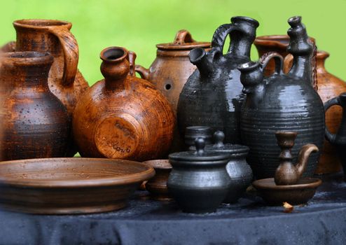 Damp pots on a grass