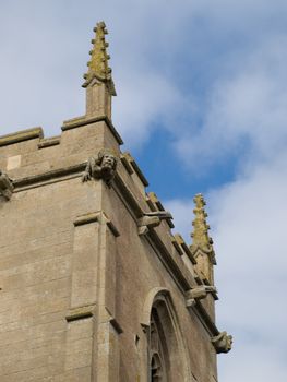 Church tower with two gargoyles