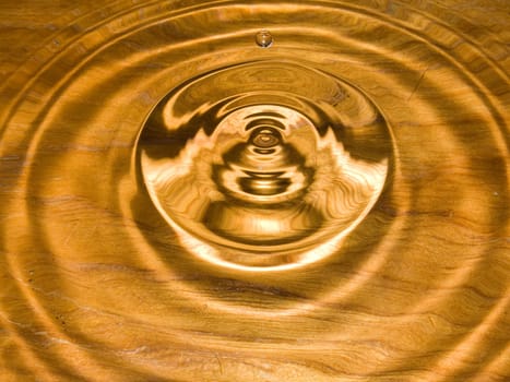 Water droplet on wood forming ripples