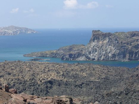 a panoramic view of the volcanic archipelago of Santorini