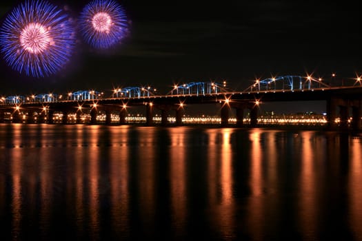 Spectacular Fireworks at Han River Korea with Reflection