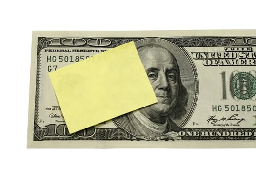Post-it on Dollar Concept for memo notice or message with money as subject.