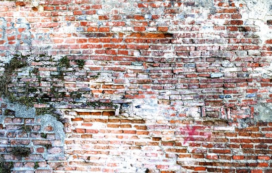 orange and blue decayed brick background