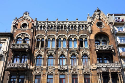 Lodz, Poland - old decorative apartment building. Architecture in Lodzkie province.