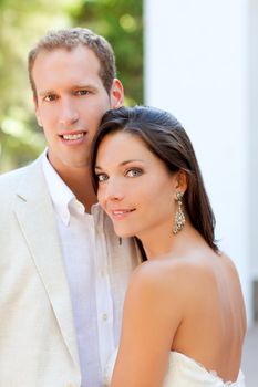 bride just married couple happy in outdoor park