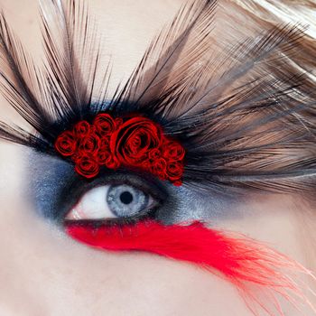 black bird woman eye makeup macro red rose spanish metaphor mothers day