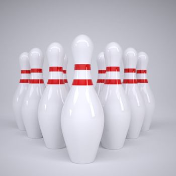 Bowling alleys. Render on a gray background