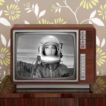 space odyssey mars astronaut on retro 60s tv moon discovery metaphor