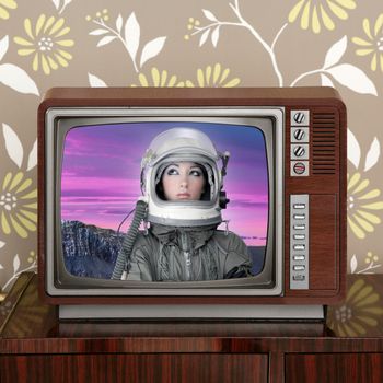 space odyssey mars astronaut on retro 60s tv moon discovery metaphor