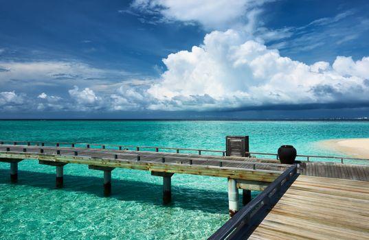 Beautiful beach with jetty at Maldives