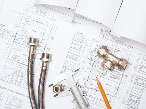 plumbing and drawings are on the desktop, workspace engineer