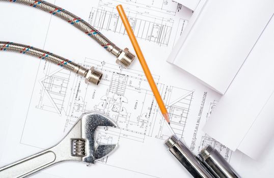 plumbing and drawings are on the desktop, workspace engineer