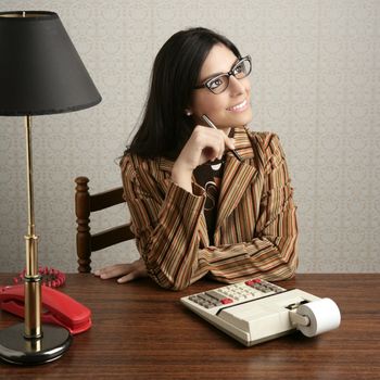 accountant secretary retro woman vintage office wooden table wallpaper