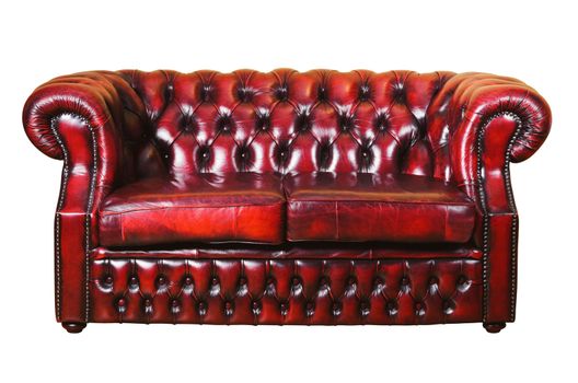 Red Genuine Leather Sofa Over The White BAckground