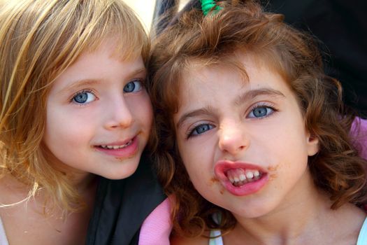 funny two little sister girls funny face gesture dirty mouth