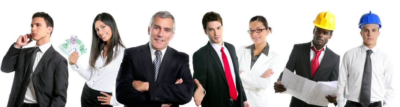 Business people team group in a line row isolated on white background