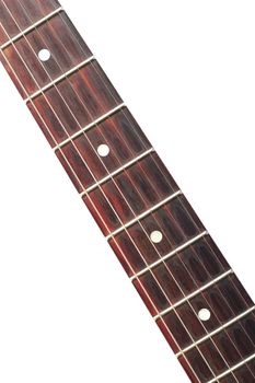 old used electric guitar neck isolated over white background