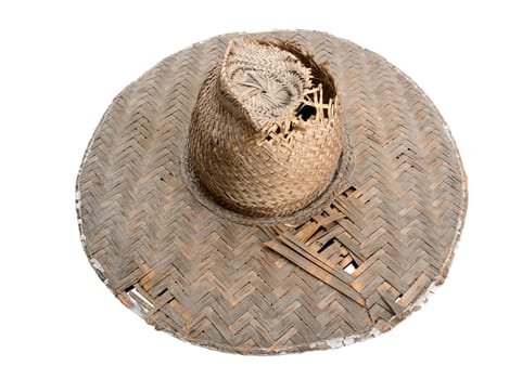 old thai style bamboo hat isolated on White Background