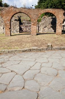 Detail of Pompeii site. The city of was destroyed and completely buried during a long catastrophic eruption of the volcano Mount Vesuvius