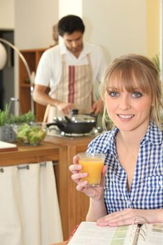 couple cooking together