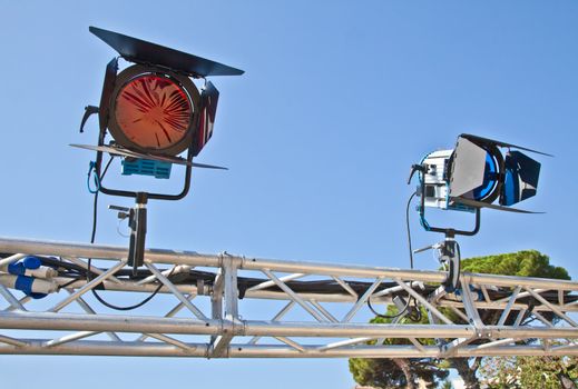 Reflector in an outdoor theater with blue sky background