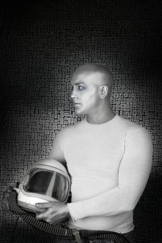 alien future silver astronaut helmet man profile space futuristic metaphor