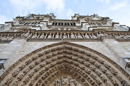Detail of gothic Cathedral of Notre Dame in Paris