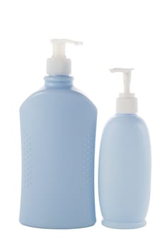 two Hair and Skin care bottles on a white background
