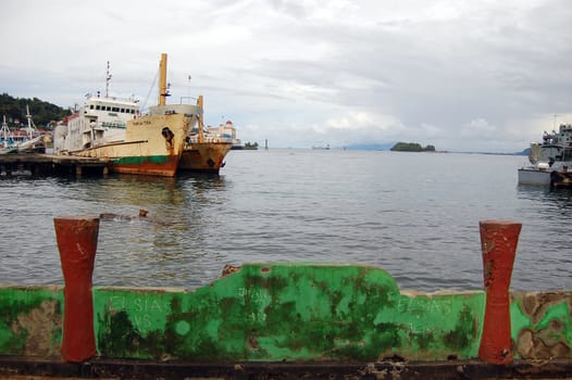 Old ships at port of Jayapura, Indonesia