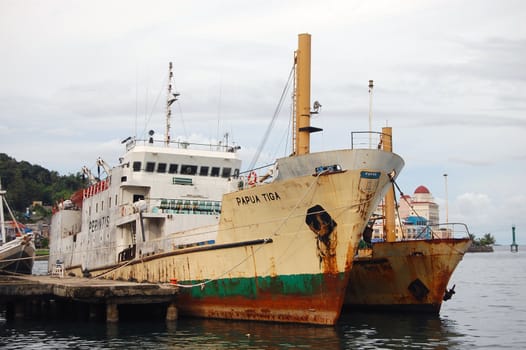 Old ships at port of Jayapura, Indonesia