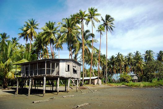 Village house at river coast, Papua New Guinea