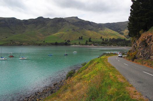 Coastal road sea bay, New Zealand