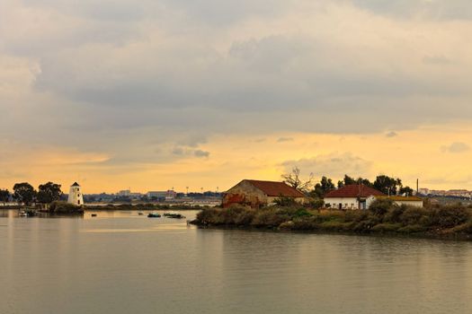 Sunset on the Tejo river with Barreiro mills in background.