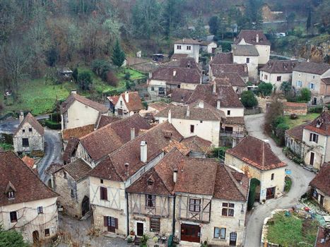 bird view of artist village st cirq lapopie in france