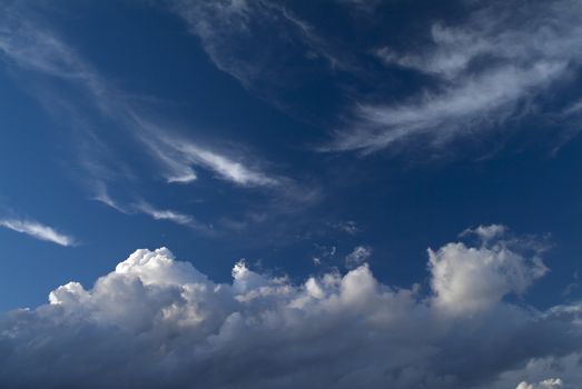 blue sky with dramatic cloudscape with combination of Cirrus and Cumulus clouds