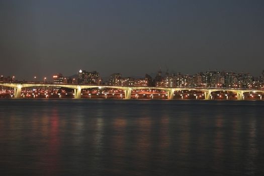 Seoul Han River at Night Skyline and River reflection