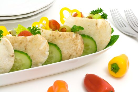 Healthy and colorful pita pockets filled with vegetable