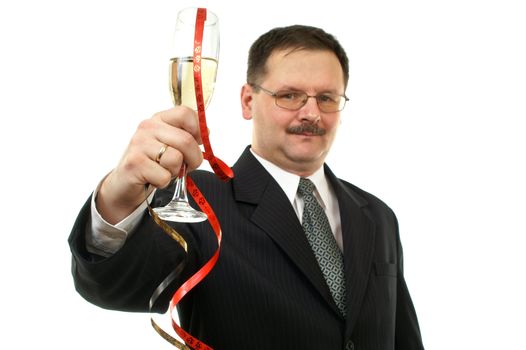 Business men on party with champagne isolated 