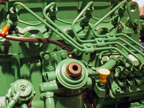 Details of a diesel engine motor in close up