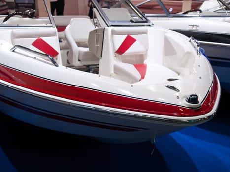 Modern design speedboat motorboat in frontal view