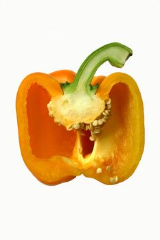 Yellow sweet pepper reduces half-and-half on a white background