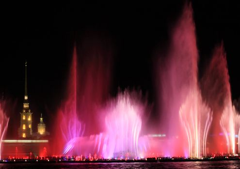 fountain, colour, water, river, figure, stream, night, city, peter, and, paul, fortress