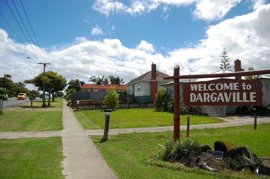 Town wellcome road sign, Dargaville, New Zealand