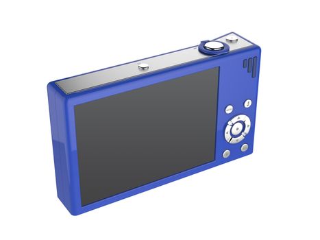 Back view of blue digital camera