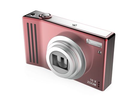 Red digital photo camera isolated on white background
