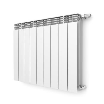 Heating radiator with thermostat attached on wall