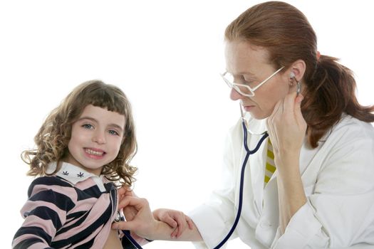 Pediatrician woman doctor stethoscope medical exam little girl