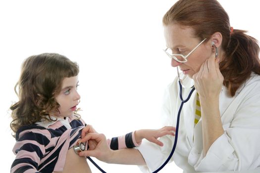 Pediatrician woman doctor stethoscope medical exam little girl